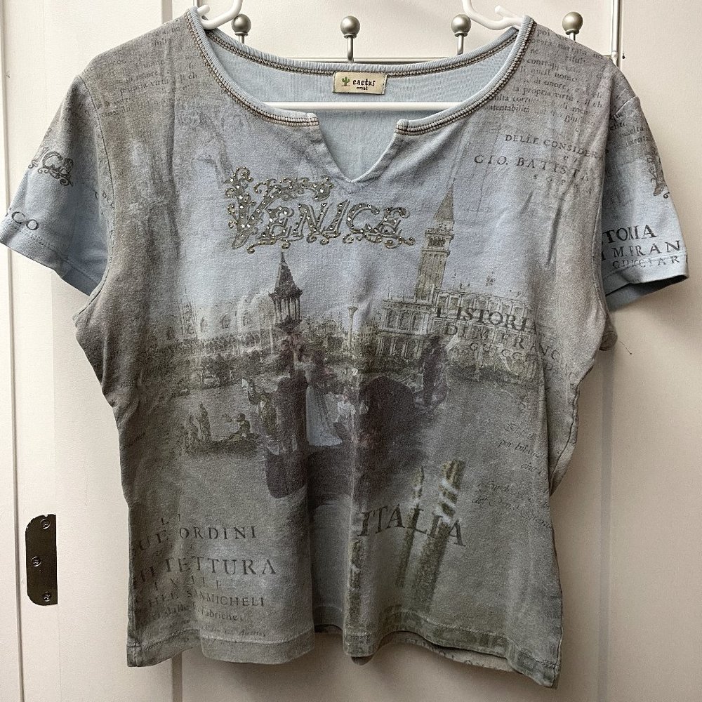 Vintage Cactus Fashion Blue Venice Graphic Top